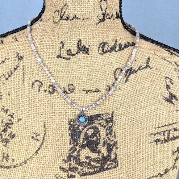 Boho Blue/Brown Shell/Beaded Turquoise Necklace - Picture 3 of 4